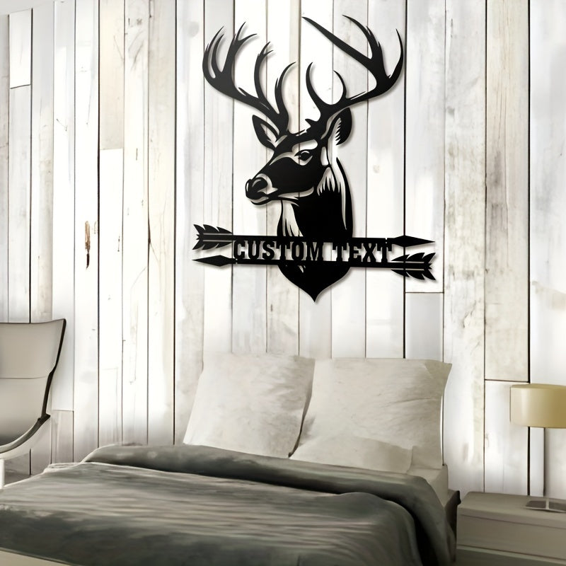 Metal Plaque with Customizable Deer Head Design - Add Your Own Name, Features High-Temperature Baked Paint Finish for Durability, Perfect for Wall Decor in a Rustic or Hunting-themed Space. Makes a Great Gift for Father's Day, Christmas, or Housewarming.