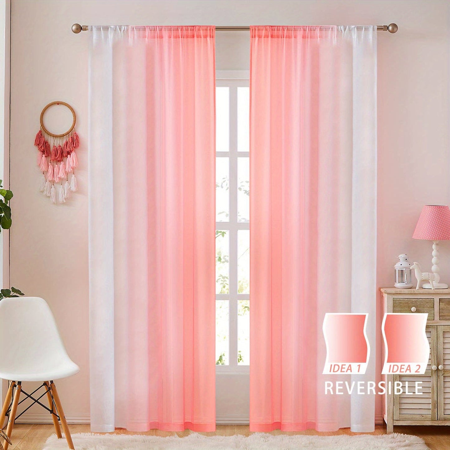 Two pieces of rod pocket curtains with a gradient style, made of transparent imitation linen material. These sheer curtains are perfect for adding a decorative touch to any bedroom, office, kitchen, living room, study, or home decor.