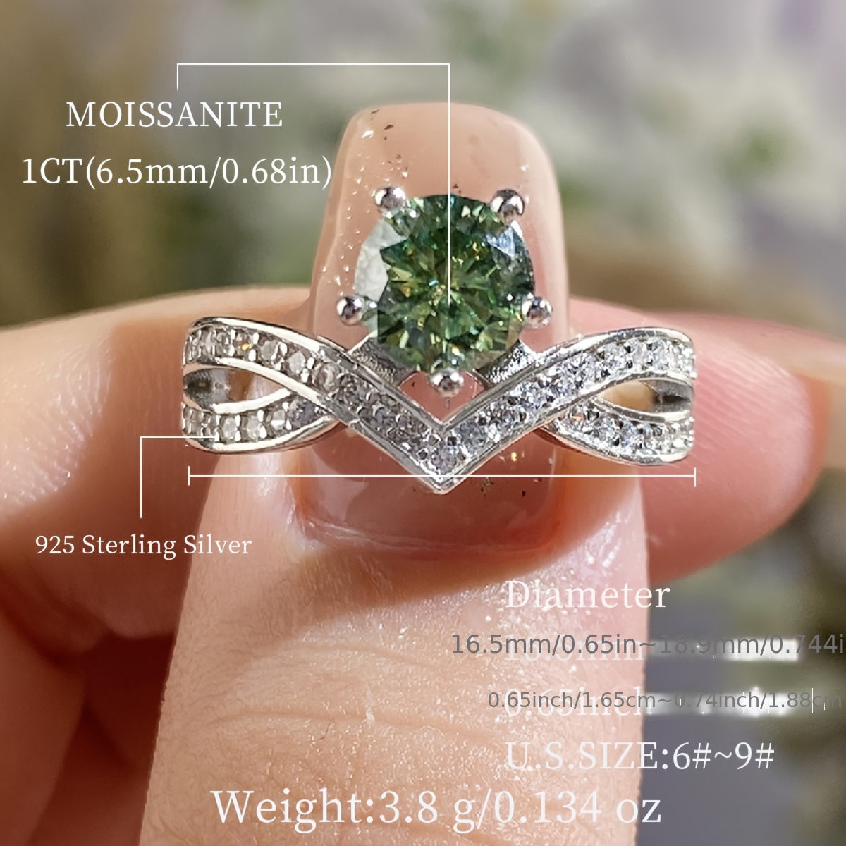 1 Carat Colorful Moissanite Engagement Ring in an Elegant, Classic Design for Women - Hypoallergenic S925 Sterling Silver, Comes with Certificate and Luxury Gift Box, Ideal Gift