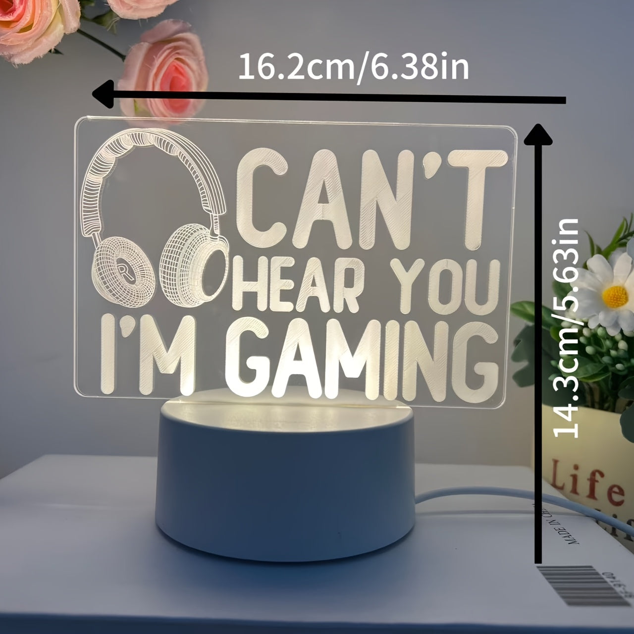 Modern USB-powered 3D gaming headset LED night light with striped design, ideal for desk and bedside decor - the perfect gift for gamers.