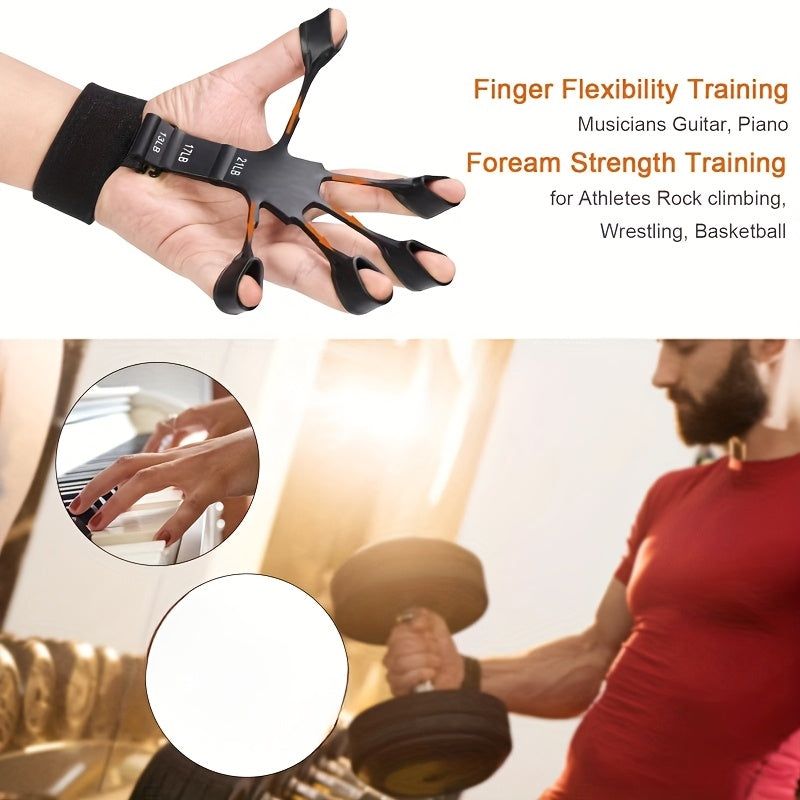 Silicone finger trainer and wrist strengthener with 5-finger cutout design for basketball training.