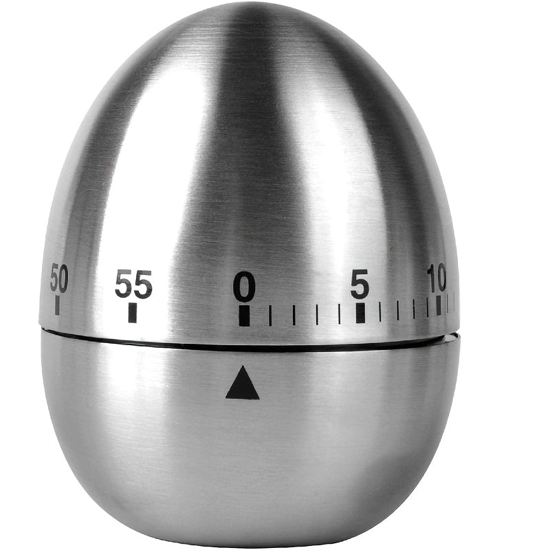 Egg-Shaped 60-Minute Kitchen Timer made of Stainless Steel, Features Mechanical Rotating Alarm, No Electricity Needed, Ideal for Cooking and Educational Purposes, Essential Home Kitchen Accessory.