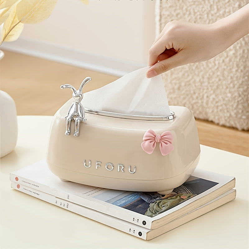 Rabbit design tissue box cover for bathroom, living room or bedroom - cute and practical home decor accessory.