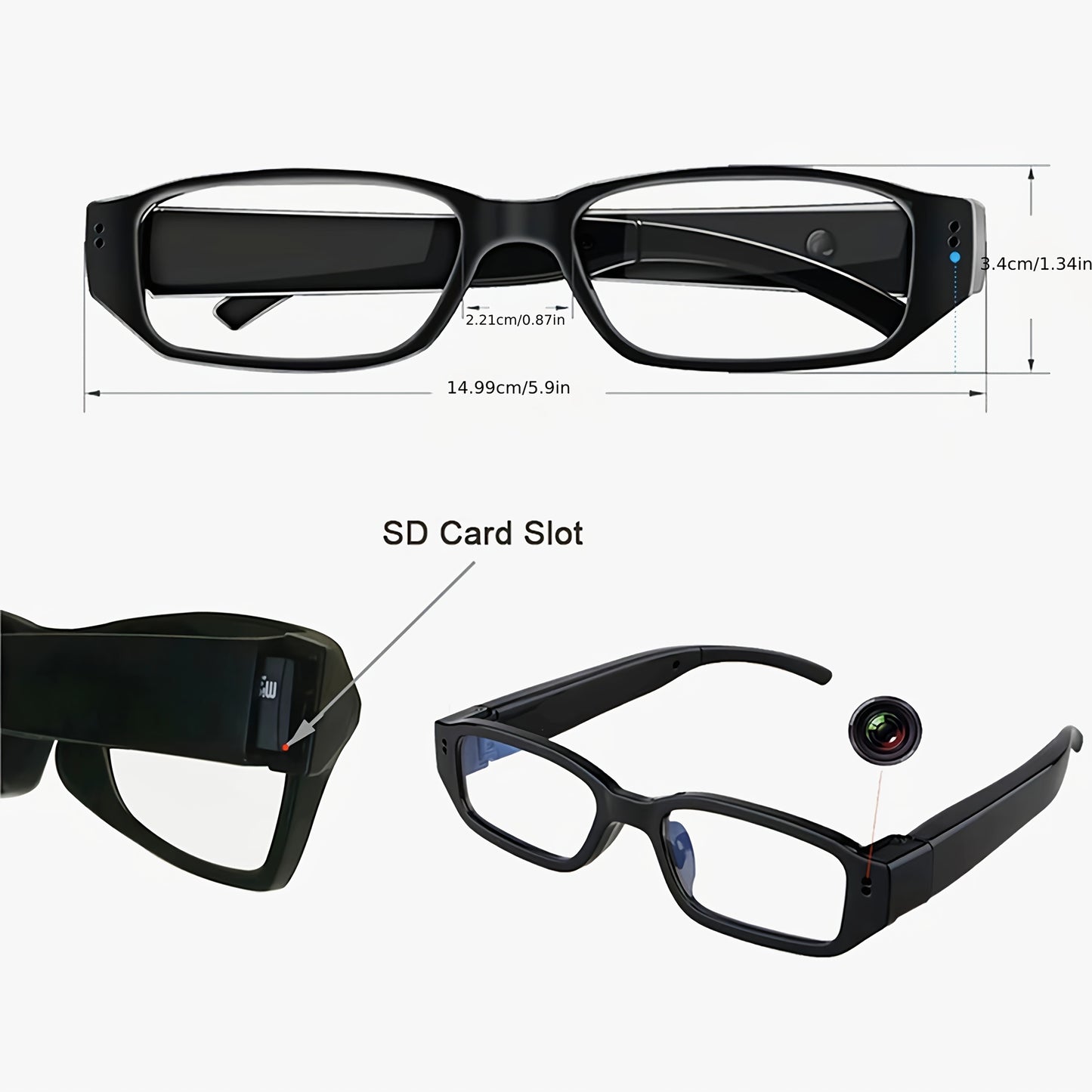 1pc Smart Glasses with 1080P HD video, ideal for outdoor sports and conference recording. Includes 32GB/64GB memory card.