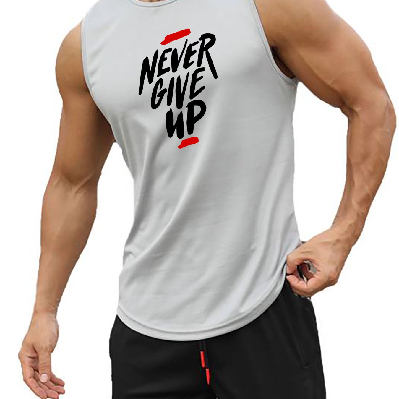 Comfy and breathable tank top for men, perfect for summer workouts and basketball training. Features bold "Never Give Up" print.