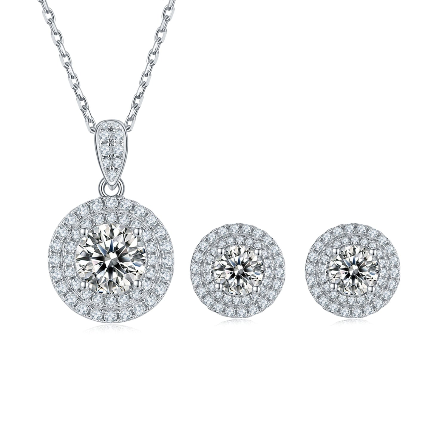 Luxurious Platinum Plated Moissanite Jewelry Set with 1.0ct Pendant Necklace and 0.5ct Stud Earrings. Japan & South Korea Style. High-Quality D-Grade Moissanites. Perfect for Banquets, Festivals, and Gifts. Elegant and Ideal for All Seasons.