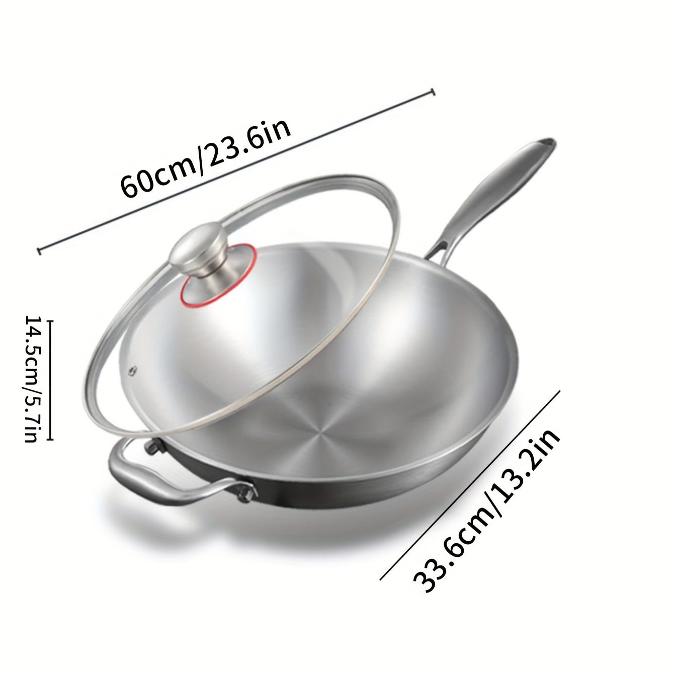 BAICHANG Stainless Steel Chef's Wok with Non-Stick Coating - Easy to Clean, Wooden Handle for Healthy Cooking & Authentic Chinese Cuisine