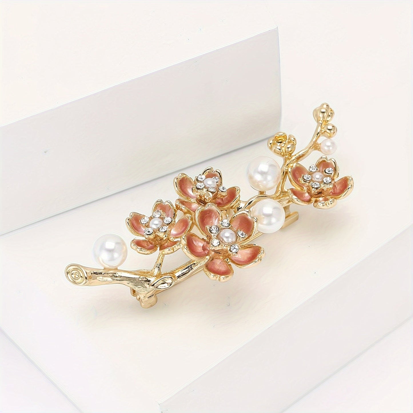 Stylish Floral Branch Brooch adorned with Pearls and Enamel, Trendy Alloy Flower Pin for Women's Fashion Accessory