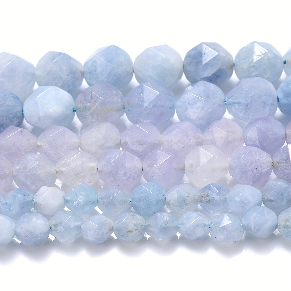 6/8/10mm Faceted Natural Aquamarine Stone Beads for DIY Bracelet and Necklace Making - Loose Spacer Beads for Jewelry Accessories