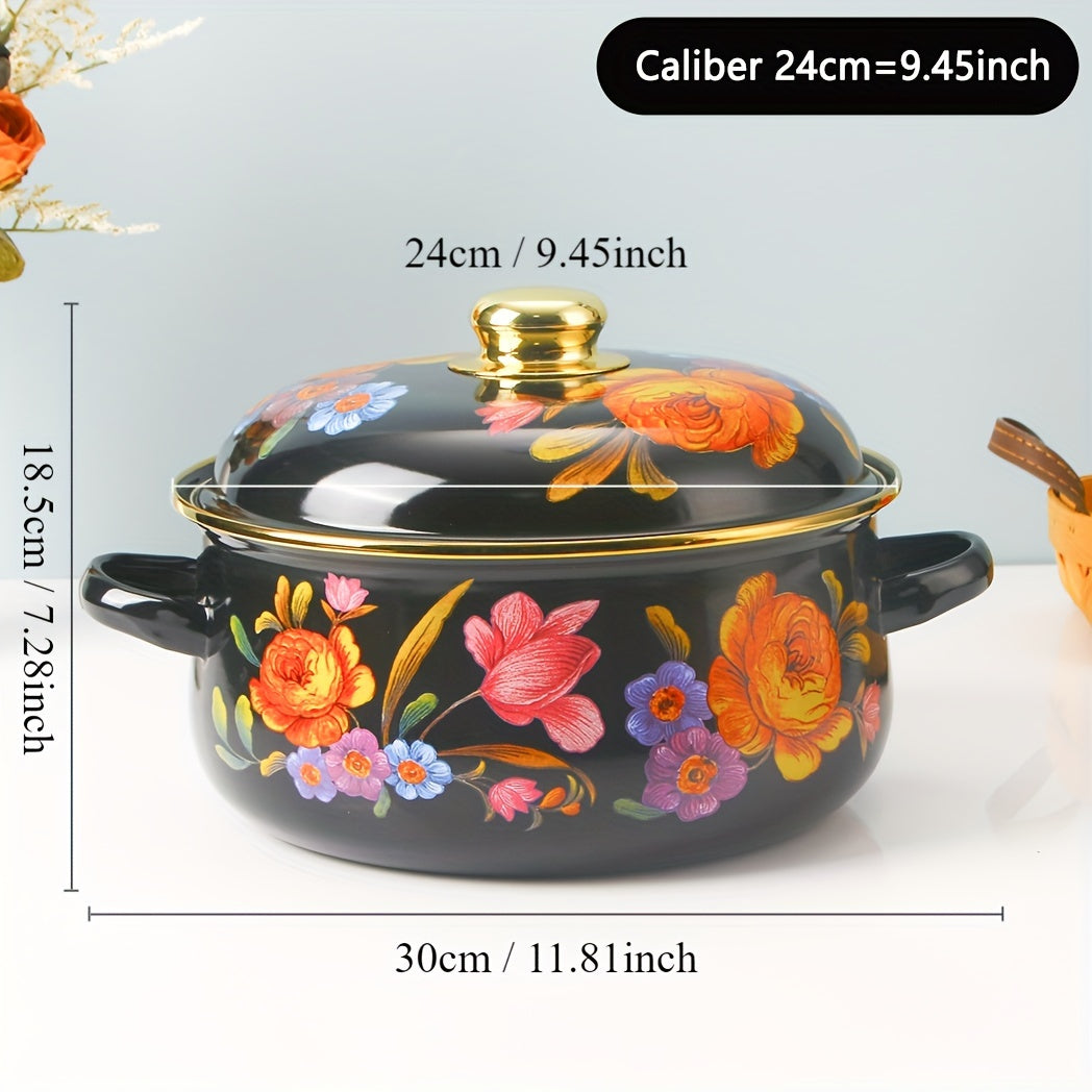 One-piece Enamel Thickened Double Ear Soup Pot, High-temperature Resistant Stew Pot suitable for Electric Stove, Gas Universal, and Kitchenware, Essential for Home Kitchens.