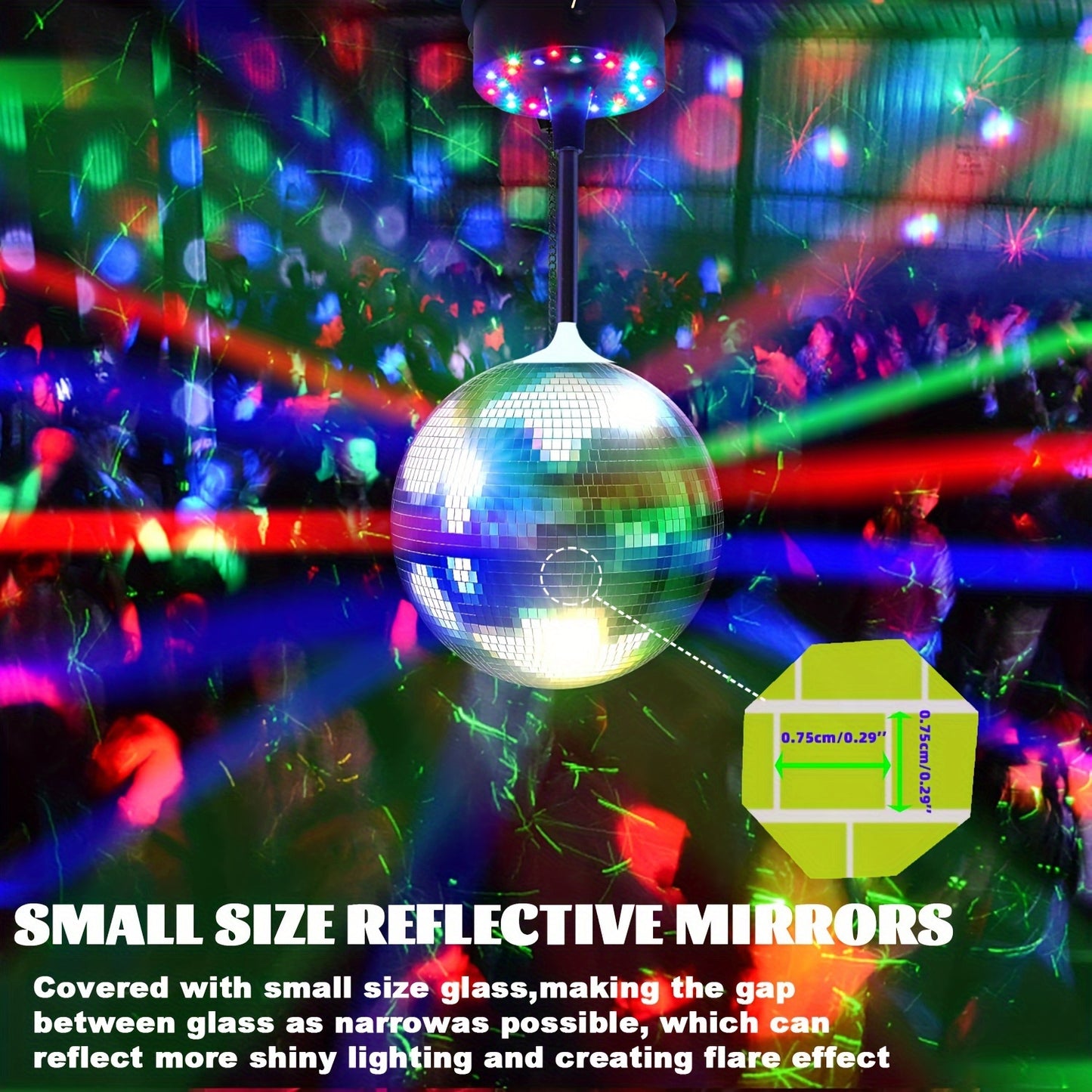 6" Disco Ball Light with Adjustable Rotation (5-9 RPM) - 24 RGB LEDs, USB/Battery Powered, Ideal for Parties, Clubs & Home Décor.