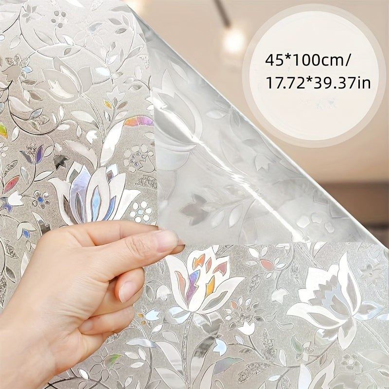 Privacy Window Film with Elegant Tulip Design - No Glue Needed, Easy Installation, Transparent Opaque Glass Sticker, 2mil Thick PET/PVC Material, Perfect for Office and Living Room Decor, Decorative Floral Pattern Film