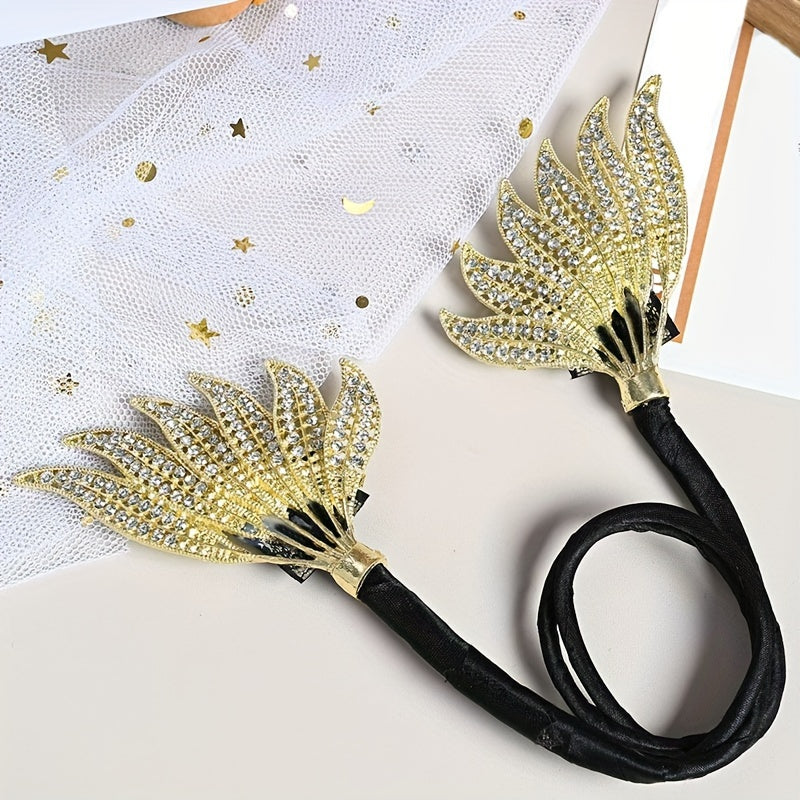 Chinese Style Golden Double Wing Hair Curler and Diamond Hair Band for Women, creating stylish bun hairstyles, an elegant hair accessory