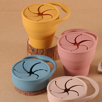 1pc HAILIAN Silicone Collapsible Cup for Kids, BPA-free, durable, high-temperature resistant, with snack storage bowl, suitable for ages 0-3, dishwasher safe.