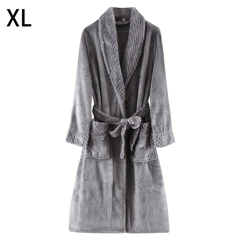 Thickened flannel bathrobe for autumn/winter, cozy unisex nightwear for home.