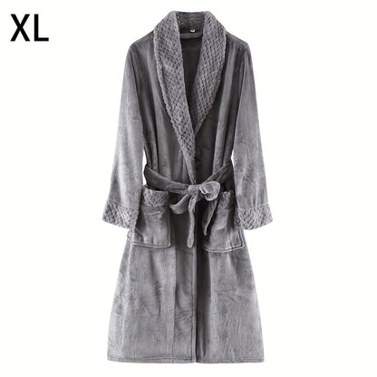 Thickened flannel bathrobe for autumn/winter, cozy unisex nightwear for home.