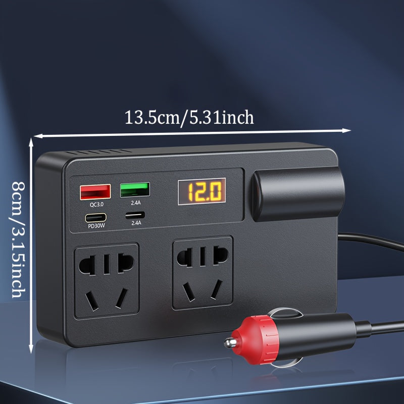 1 piece Car Inverter converts 12V/24V power socket to 220V with fast USB+PD charging and multifunctional electronic features.