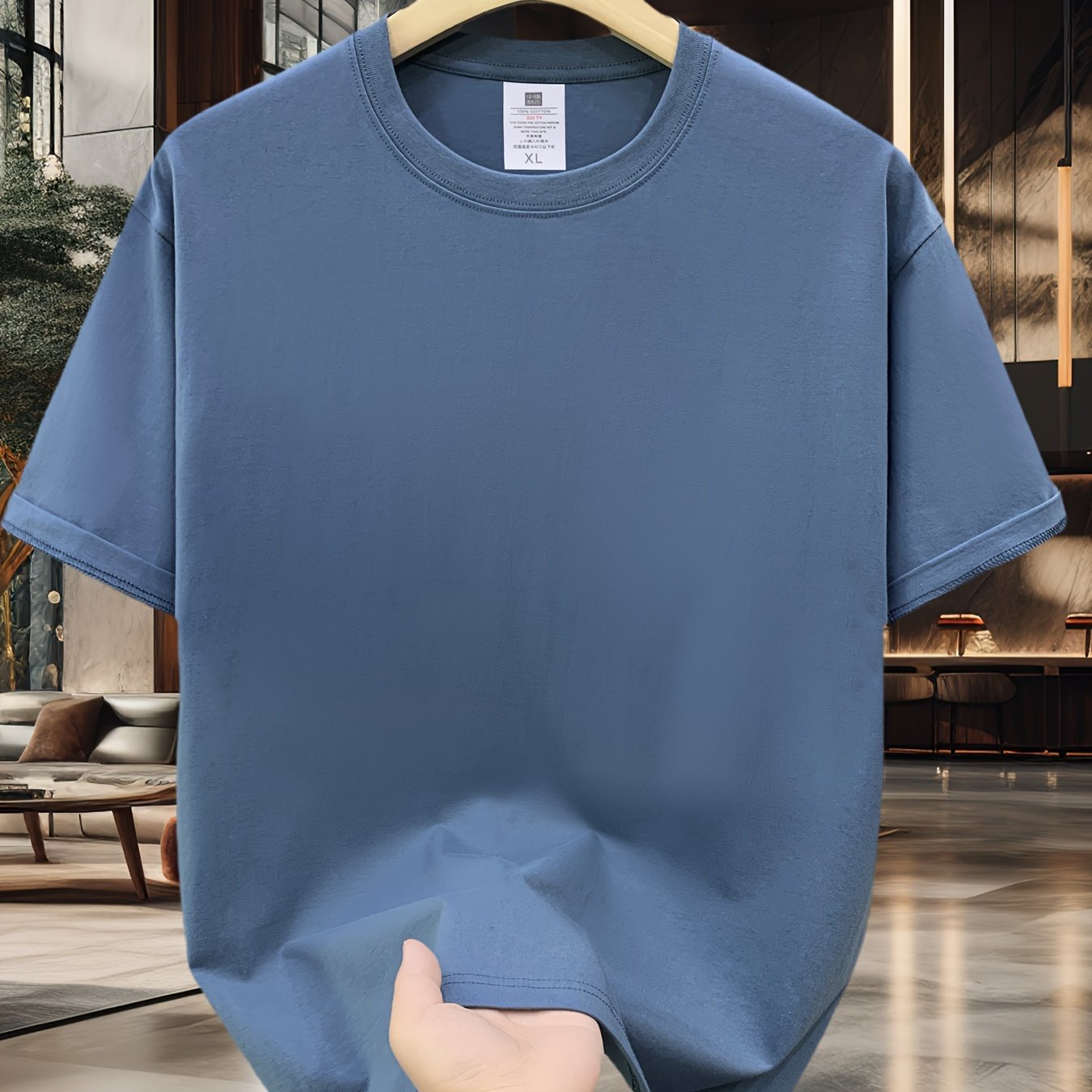 SKY·R Erkaklar Premium Paxta T-Shirt, Tasodifiy Qora, Erkin Fit, Yuqori Bo'yin va Qisqa Yenglar - Mashinada Yuvish Mumkin, Har Kun va Dam Olish Faoliyatlari Uchun Ideal, Minimalistik Dizayn bilan Paxta