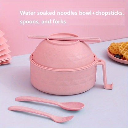 Microwave-safe Ramen Cooker Set with Handle, 820ml - Includes Spoon, Chopsticks, Fork - Great for Dorms & Apartments