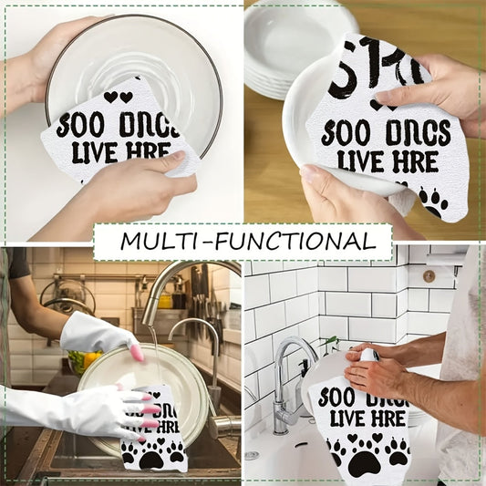 Set of 2 Luxuriously Soft Kitchen Towels featuring the "Spoiled Dogs Live Here" Design, Exceptionally Absorbent and Easy to Clean, 40.64x60.96 cm in Size, Modern Design with Paw Prints, Perfect for Home Decor and Kitchen Use