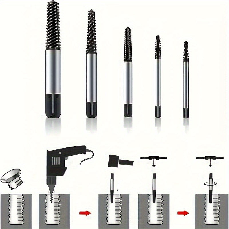 6-piece Screw Extractor Set for Broken Bolts and Damaged Screws