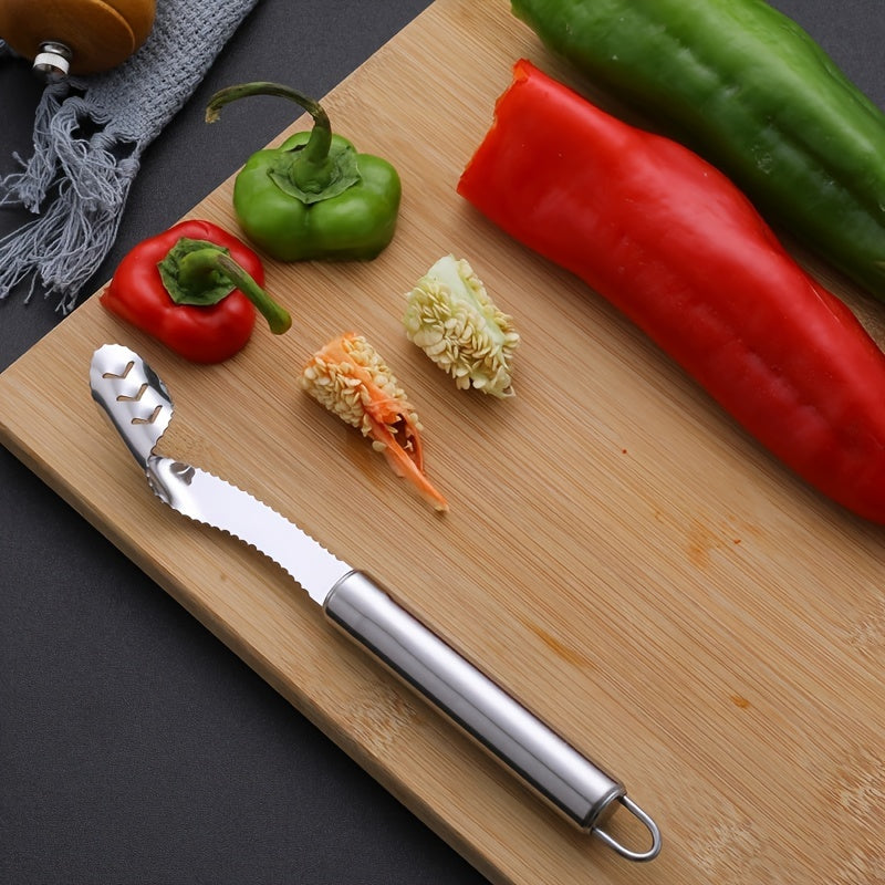 Stainless Steel Pepper Corer Seed Remover Set: Two-Pack, Easy-to-Use Bell Pepper Cutter, Essential Kitchen Tool for Chili, Jalapeno, and Green Pepper