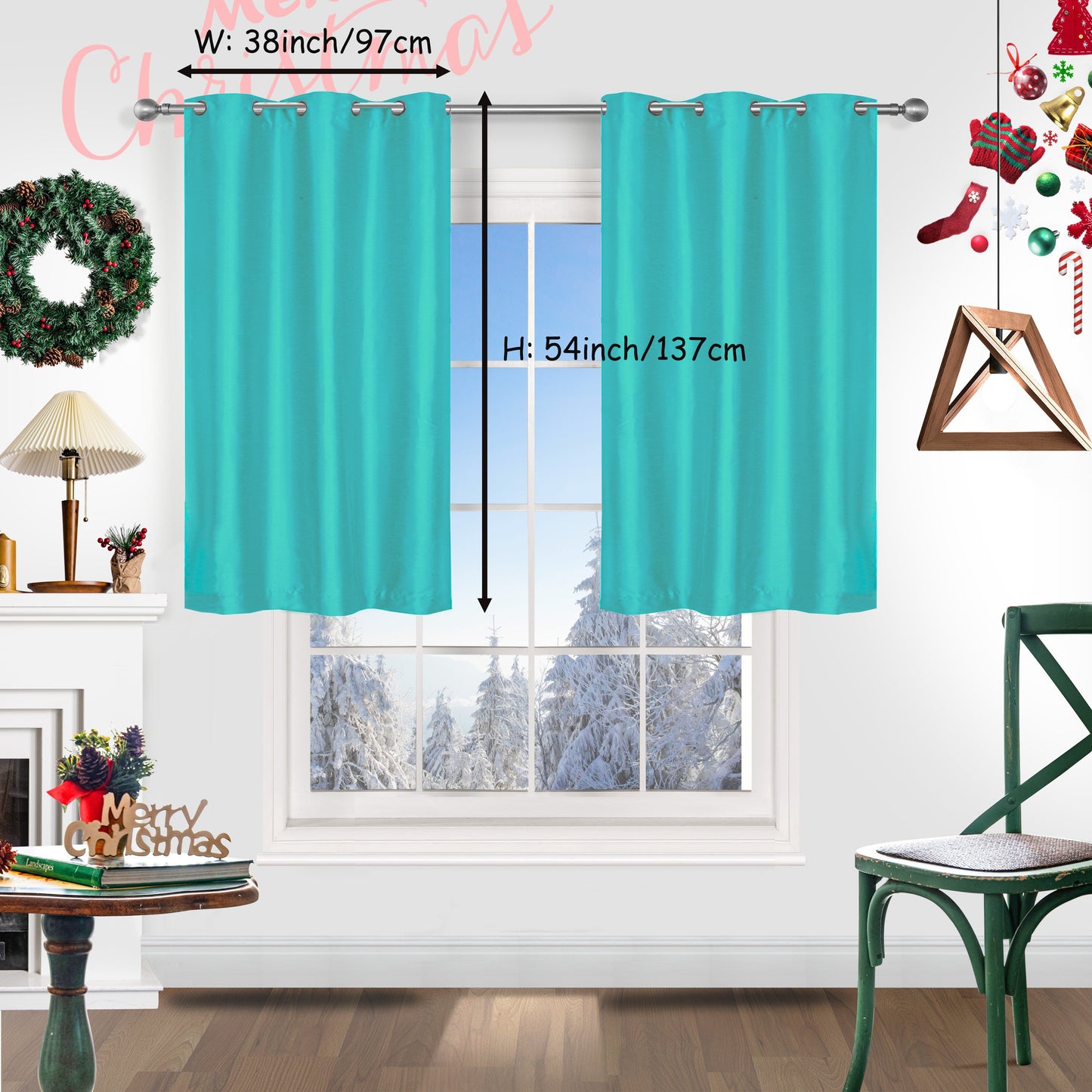 Add a festive touch to your space with 2 pieces of red Christmas curtains. These curtains are made of faux silk with a grommet top design, providing both style and functionality. Perfect for living rooms, bedrooms, offices, kitchens, and studies, these