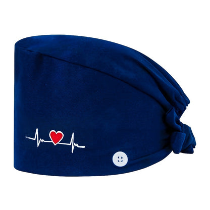 Women's embroidered heart pattern beanie cap made of 100% polyester with breathable, inelastic design. Features sweat-absorbent lining, dust-proof material, and adjustable elastic band.