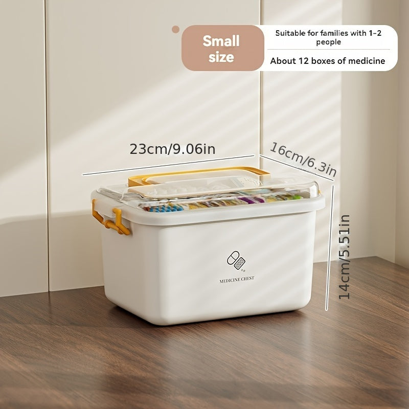 Waterproof multi-layer medicine storage box for home and travel, durable plastic organizer.