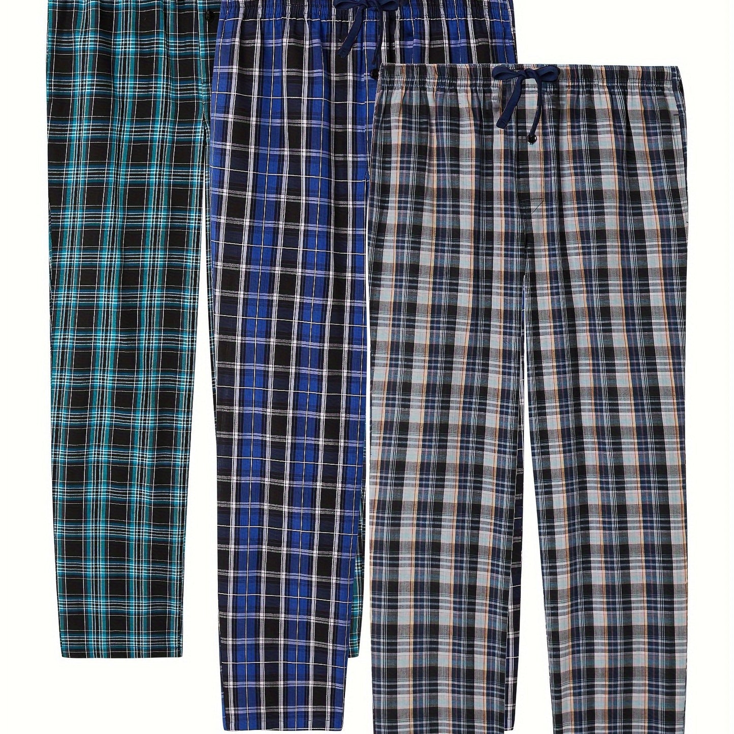 Men's Cotton Plaid Lounge Pants with Pockets