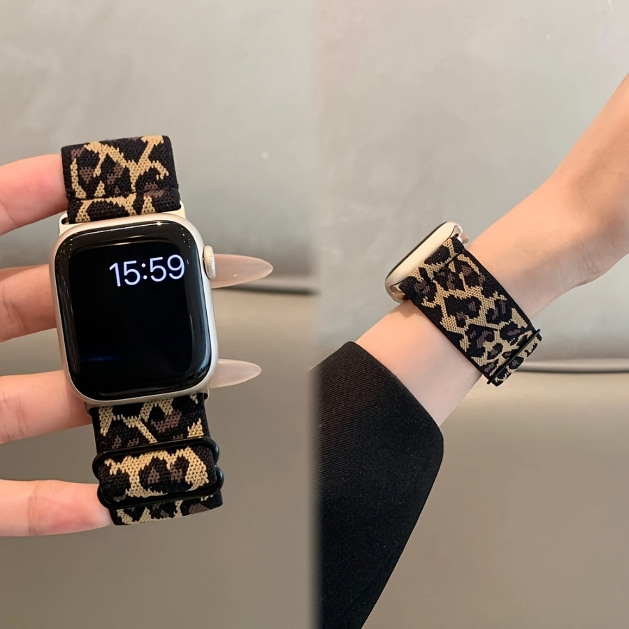 New Elastic Leopard Print iWatch Strap for Apple Watch, compatible with S9/8/7 and Universal 98765se/Ultra2