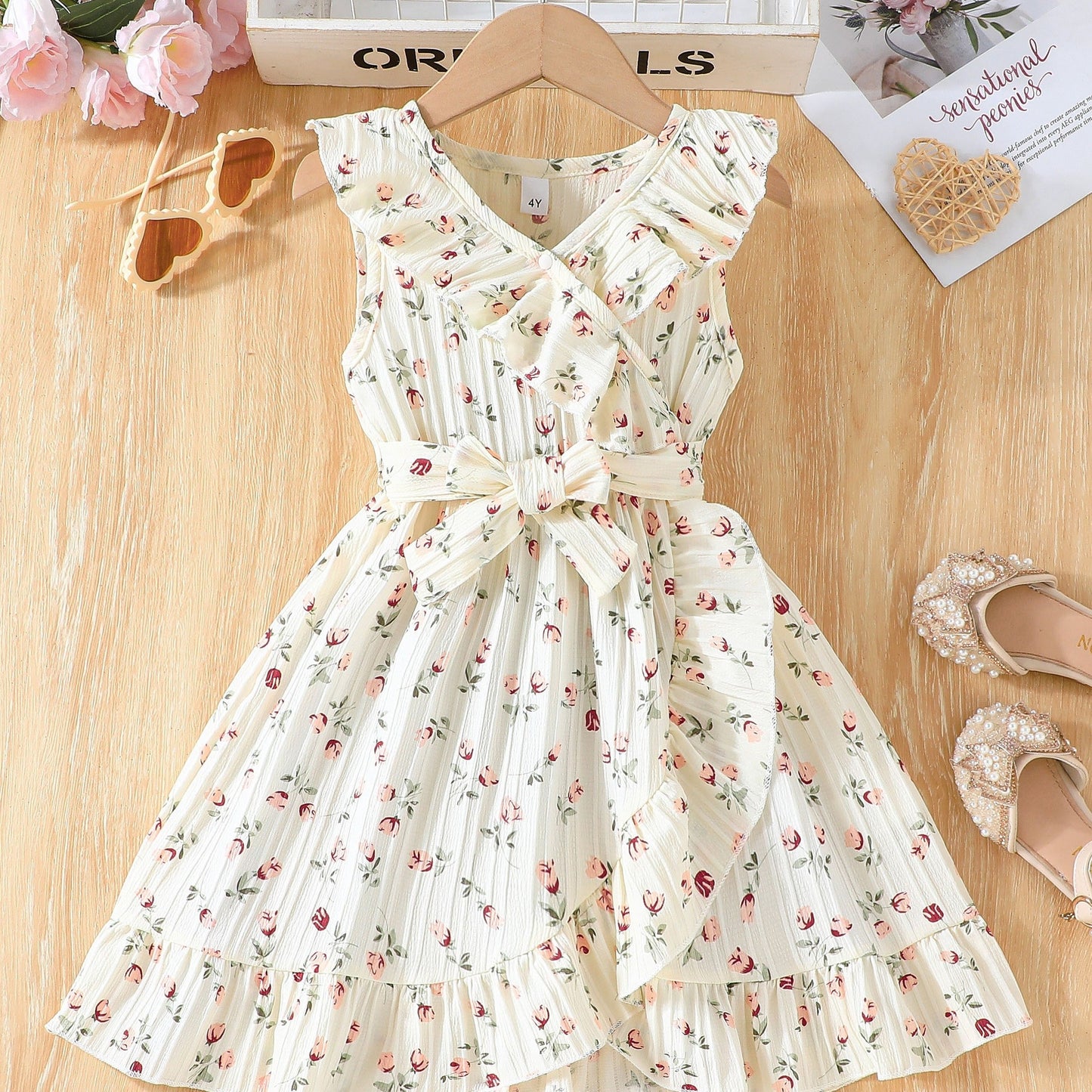 Elegant sleeveless floral dress for girls, perfect for parties and beach outings.