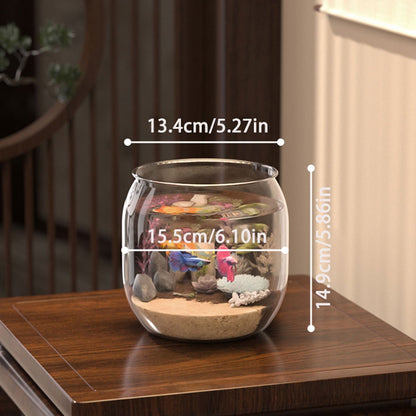 High-end clear acrylic fish tank designed for goldfish and turtles, shatterproof with large capacity and integrated desktop micro landscape feature.