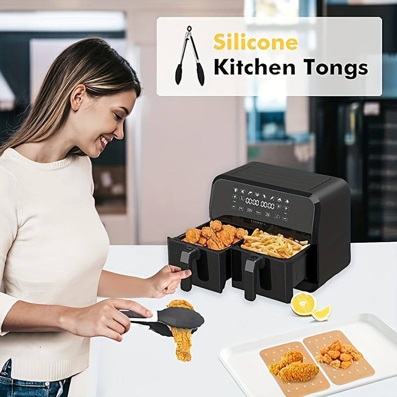 Air Fryer Accessories Set - Includes Tools/Rack for Most Dual Basket Air Fryer Models (7.6-9.6L), Oven Accessories, Air Fryer Liners, Multi-Layer/Skewer Rack, Metal Holder, Tongs, Brushes, and Oven Gloves