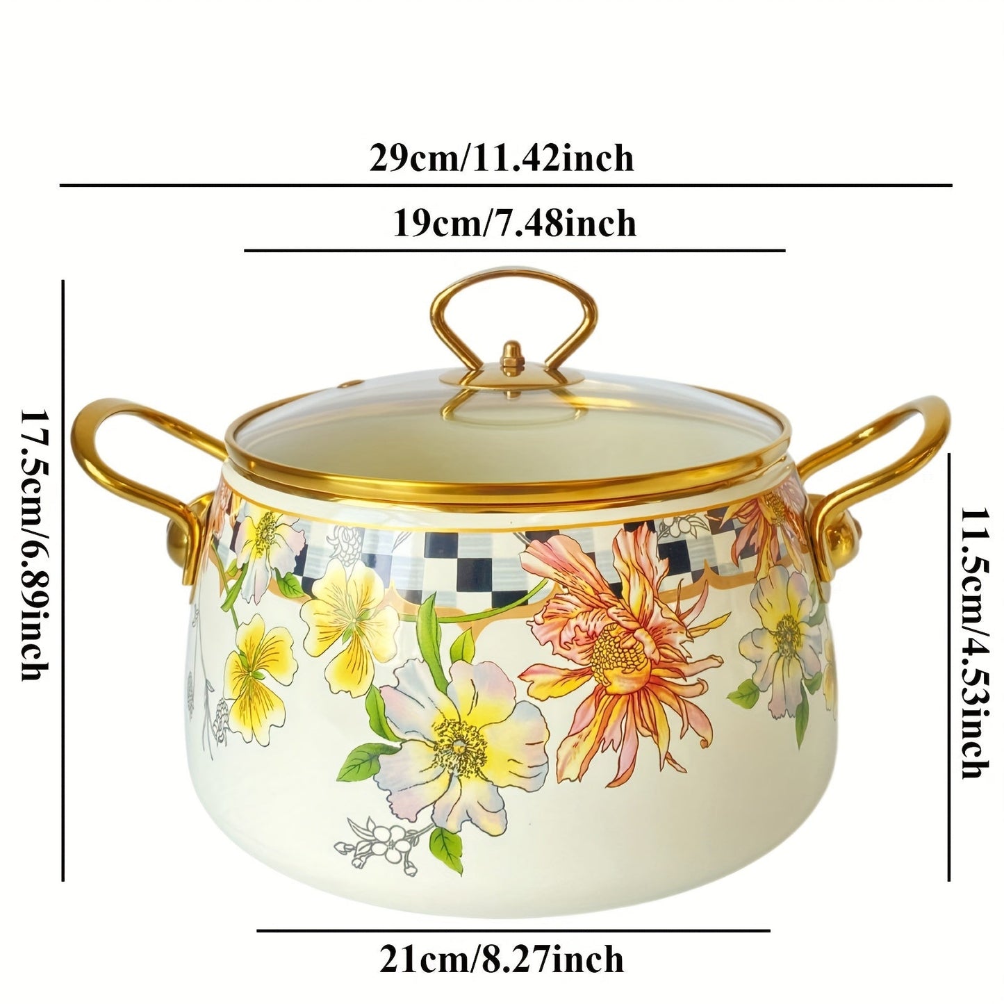 French Daisy Stockpot with Lid, featuring Enamel Coating and Induction Compatibility, adorned with a Beautiful Floral Design - No Electricity Required, making it Ideal for Cozy Fall Evenings.