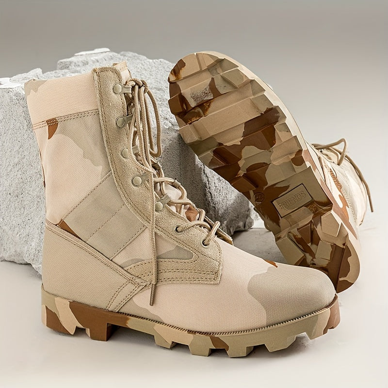 Men's Mid-Calf Hiking Boots with Anti-Slip Camouflage Design.