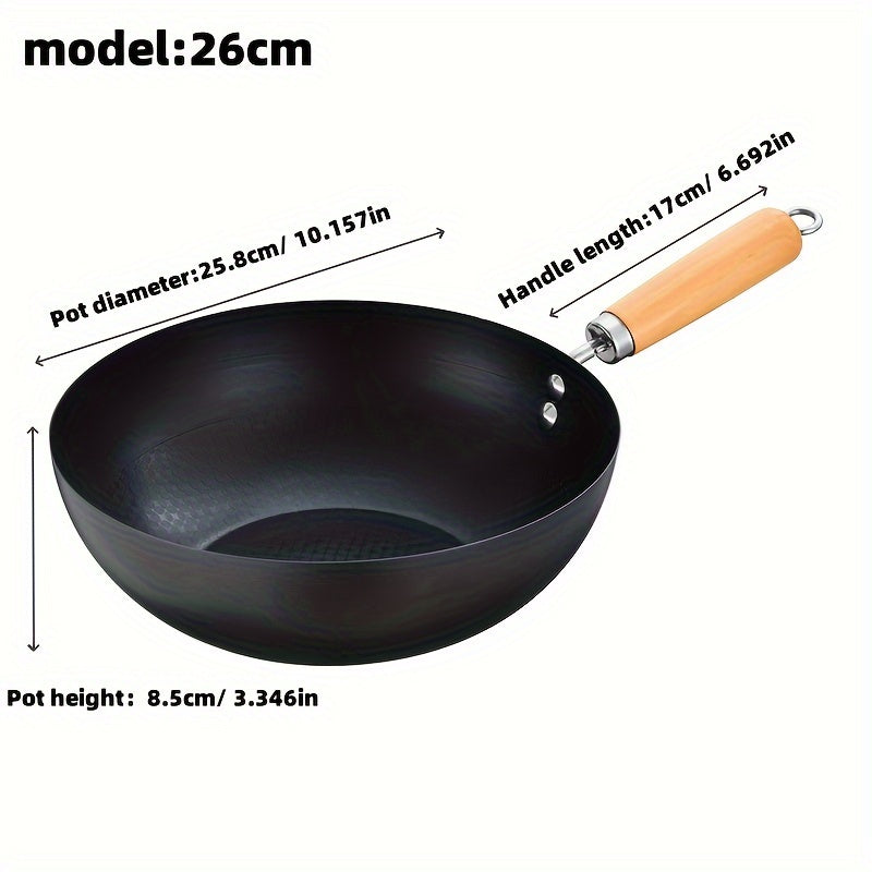 This durable Premium Cast Iron Skillet features a non-stick, thick nitrided surface measuring 26.01cm. It is suitable for all stovetops and is perfect for cooking and frying. Remember to hand wash it only for proper care and maintenance.