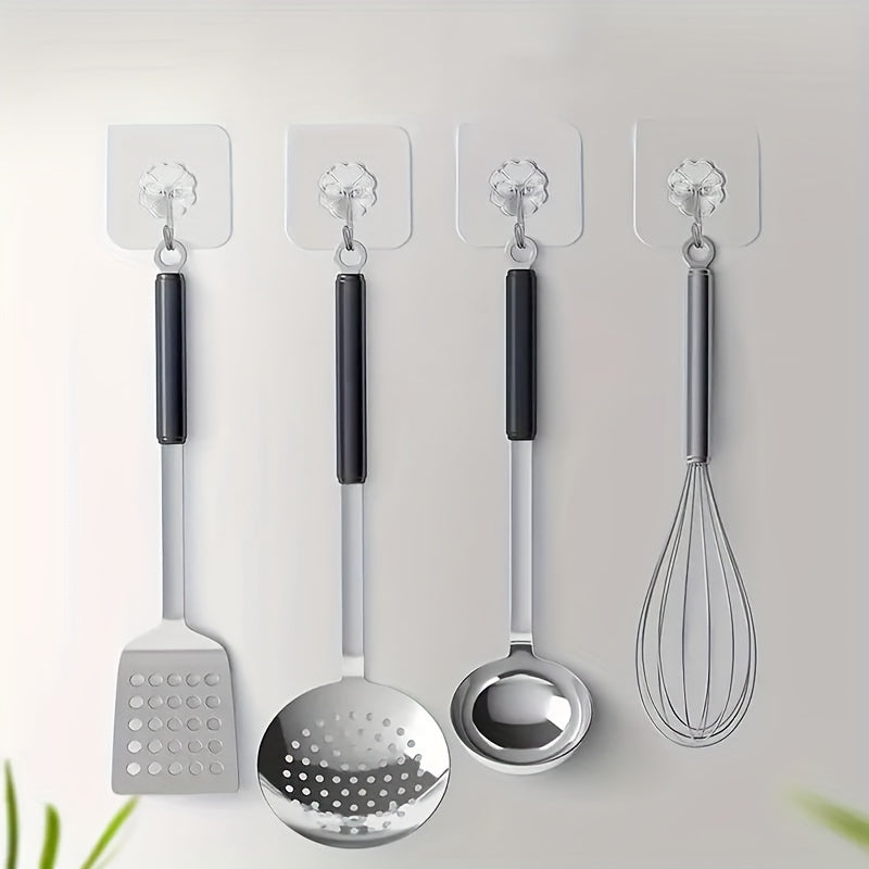 10/30pcs Transparent Adhesive Hooks - Multi-functional hooks for kitchenware and bathroom with anti-skid, traceless design. Perfect for bathroom supplies.