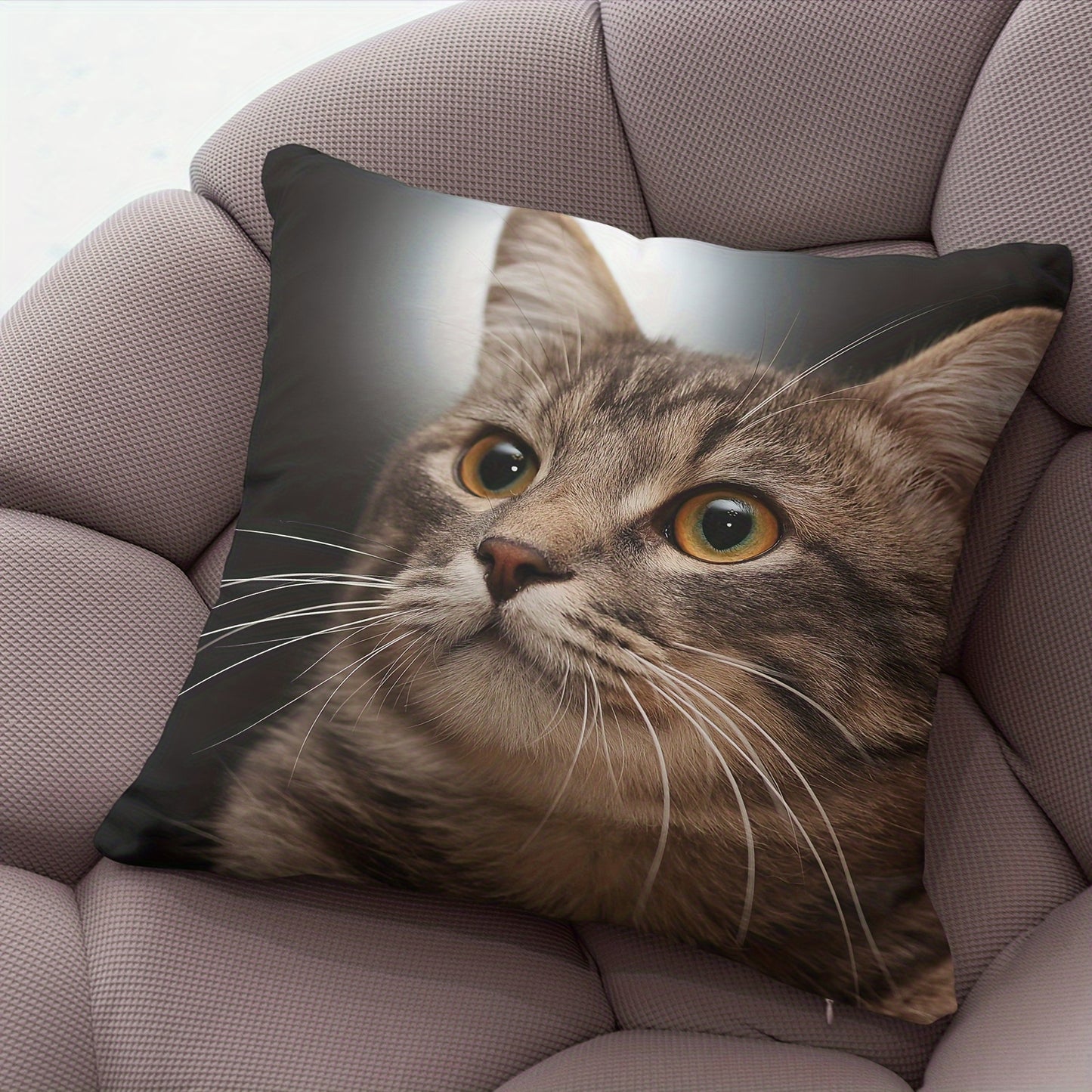 Cat plush pillow cover - 45.72x45.72 cm, zippered, machine washable, single-sided print for sofa & bedroom decor, short plush, pillow core not included