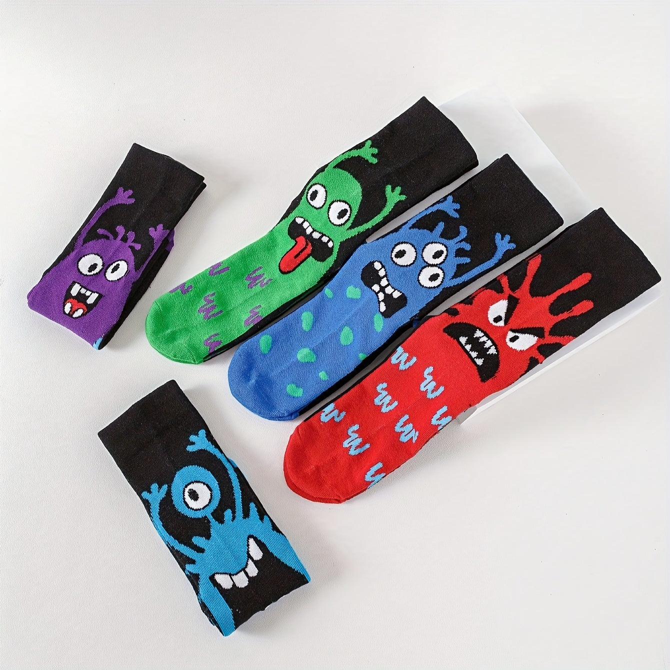 5/10 sets of men's or women's funny pattern mid-tube socks for all seasons.