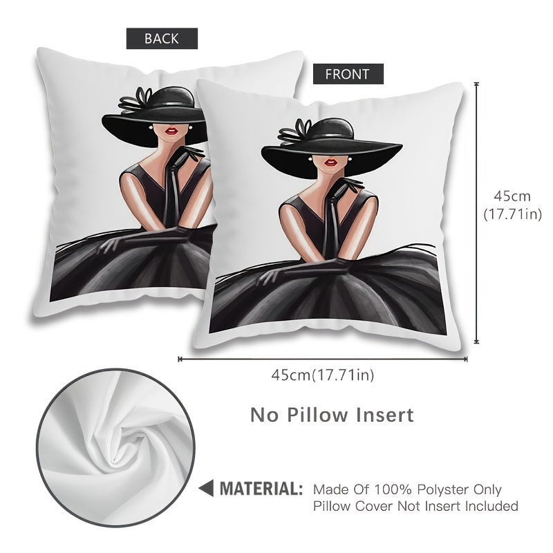 This elegant pillowcase features a French style double-sided retro noble lady portrait design. Made with 100% polyester, this woven decorative square cushion cover comes with a zipper for easy removal and is machine washable. Measuring 44.96 x 44.96 cm