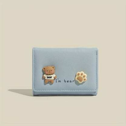 Chic compact folding wallet for women with cute cartoon design and slim faux leather card holder.