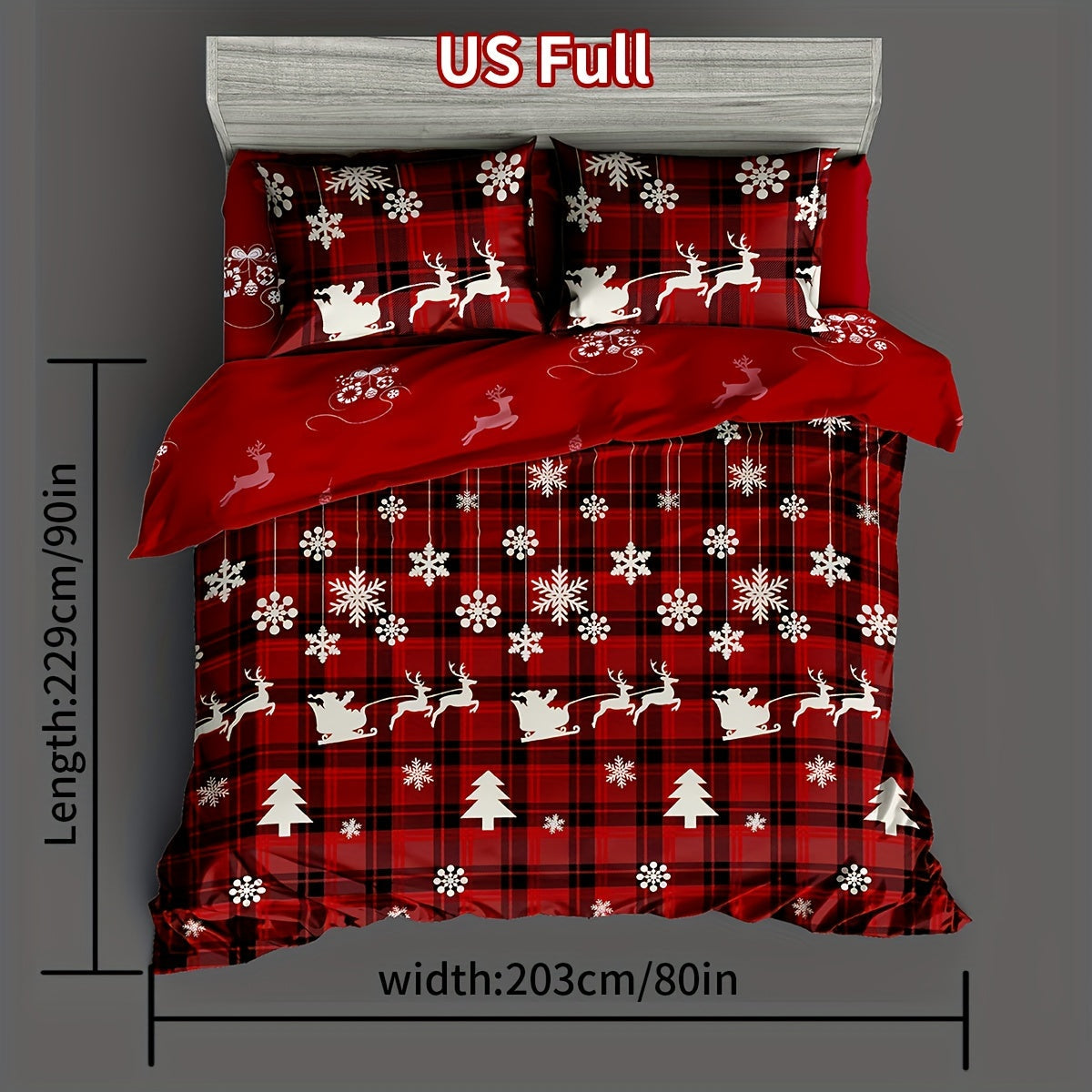 Christmas Duvet Cover Set includes 3 pieces featuring a Checkered Xmas Tree Elk Snowflake Print. This Soft and Comfortable bedding set is perfect for your Bedroom or Guest Room. Set includes 1 Duvet Cover and 2 Pillowcases. Note: Core not included.