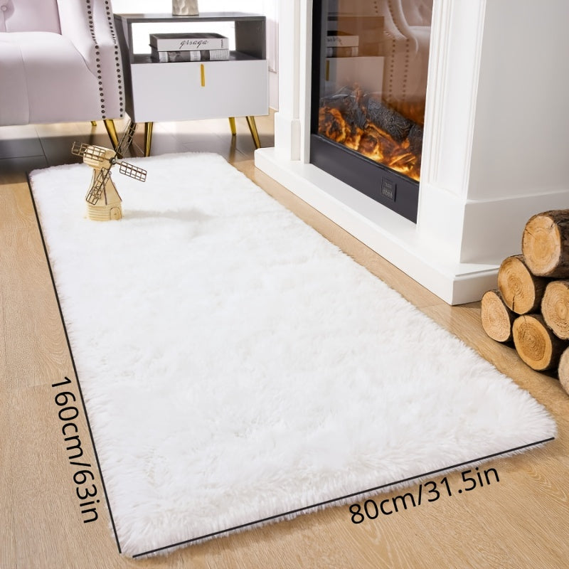 White Plush Youngsters Room Mat - Soft, Cozy, Non-Slip, Easy to Clean - Ideal for Bedroom, Nursery, Play Area - Rectangle Shape, Nursery Mat