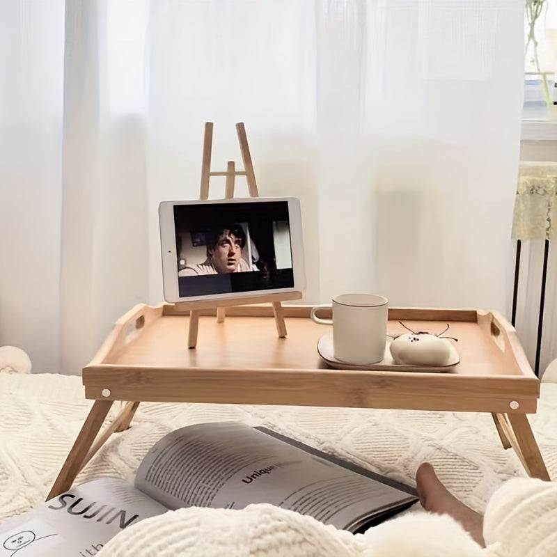 Multifunctional Bamboo Folding Table Bed - Convenient Laptop Desk with Tray & Handles, Perfect for Elderly, College Dorms & Outdoor Spaces