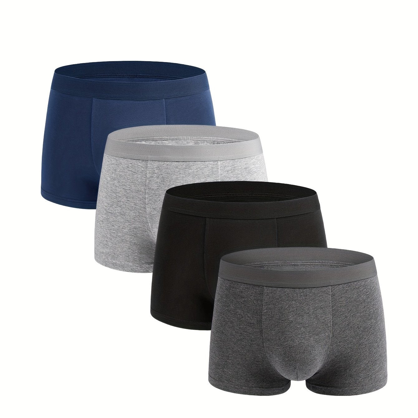 Men's 4-pack solid color cotton underwear, comfortable and breathable with flat leg design.