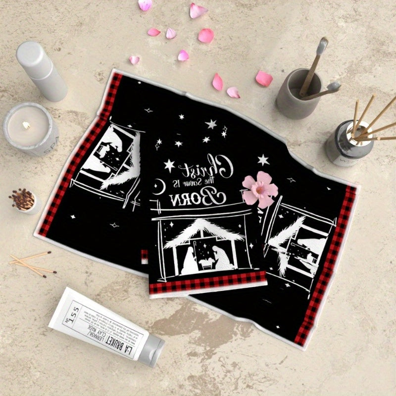 Two sets of Christmas-themed towels measuring 45.72*66.04 cm, beautifully designed in a country style. Ideal for use as kitchen towels, bathroom towels, or guest towels. These festive towels add a touch of rustic farmhouse charm to the home and make