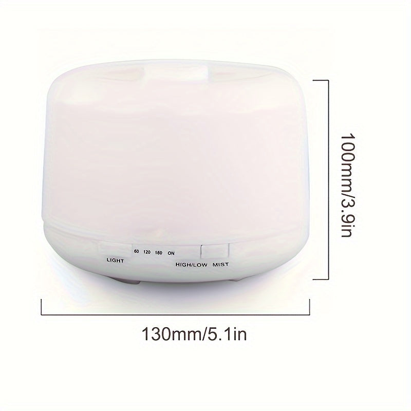 Aromatherapy humidifier with remote control and LED light, enhances mood and health with essential oils.