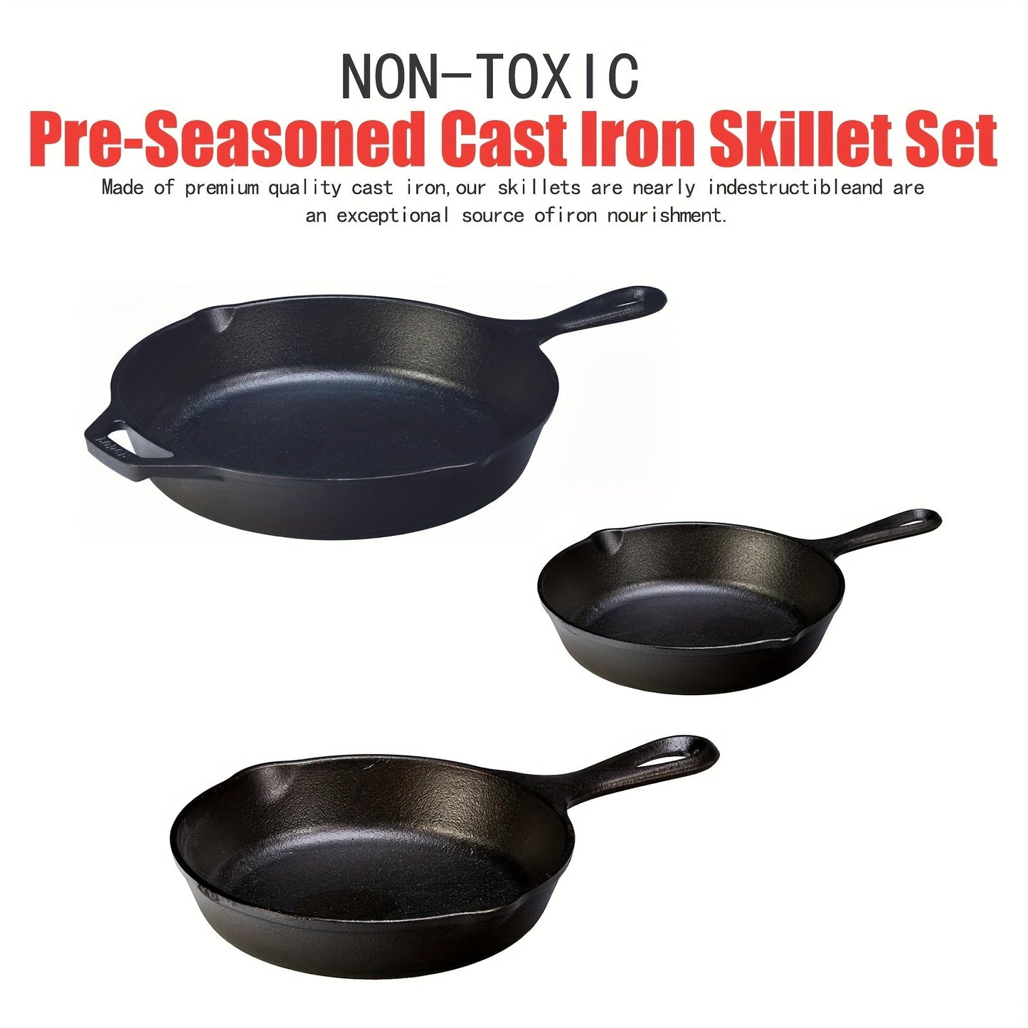 Set of 3 Non-stick Frying Pans, including an Egg Frying Pan and Induction Cookware. PFOA and PFAS Free with Kitchen Cooking Pot Set. Ideal for cooking indoors and outdoors, for camping or parties. Kitchen Supplies for all your cooking needs.