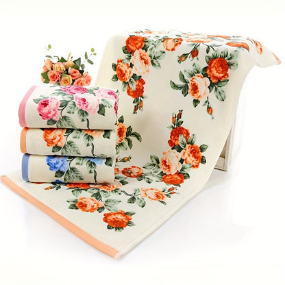 1/3 Floral Pattern Cotton Hand Towels, Soft and Absorbent for Home Bathroom, 73.66*34.04cm.